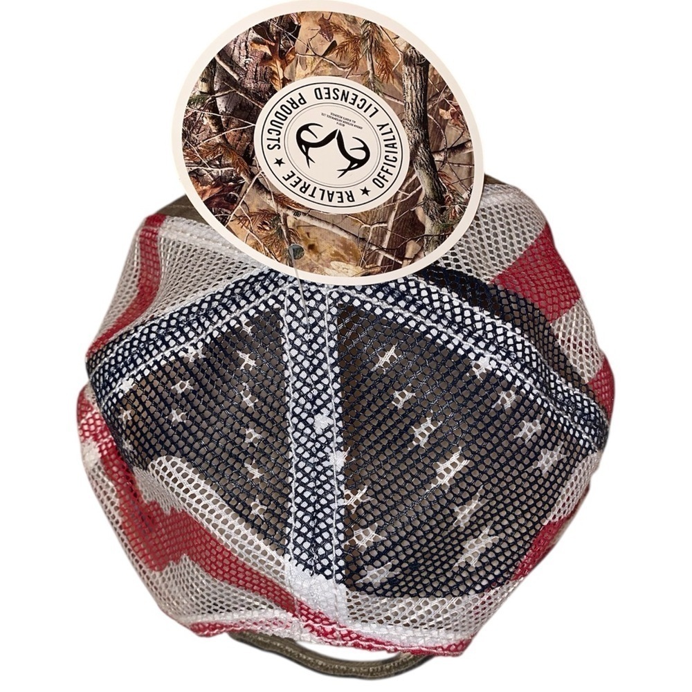 REALTREE“Red Classic” Adult Camo Baseball Cap with Mesh American Flag Back NWT - Picture 4 of 7